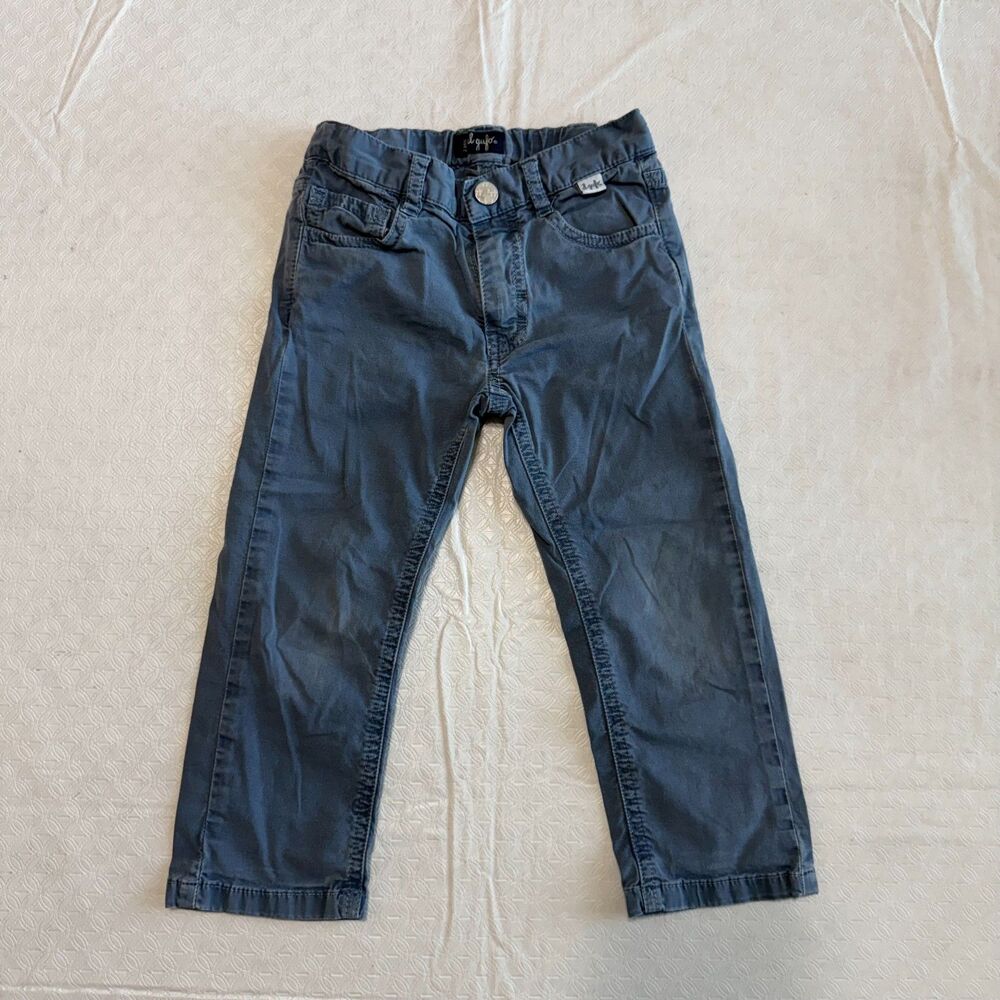 Il Gufo Italy Baby Boy Chino Pants Slate Blue Gray Adjustable Waist 2T